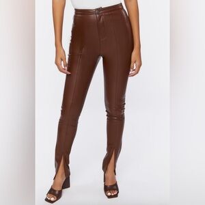 NWT✨Forever 21 Brown Faux Leather Split-Hem Pants Size L